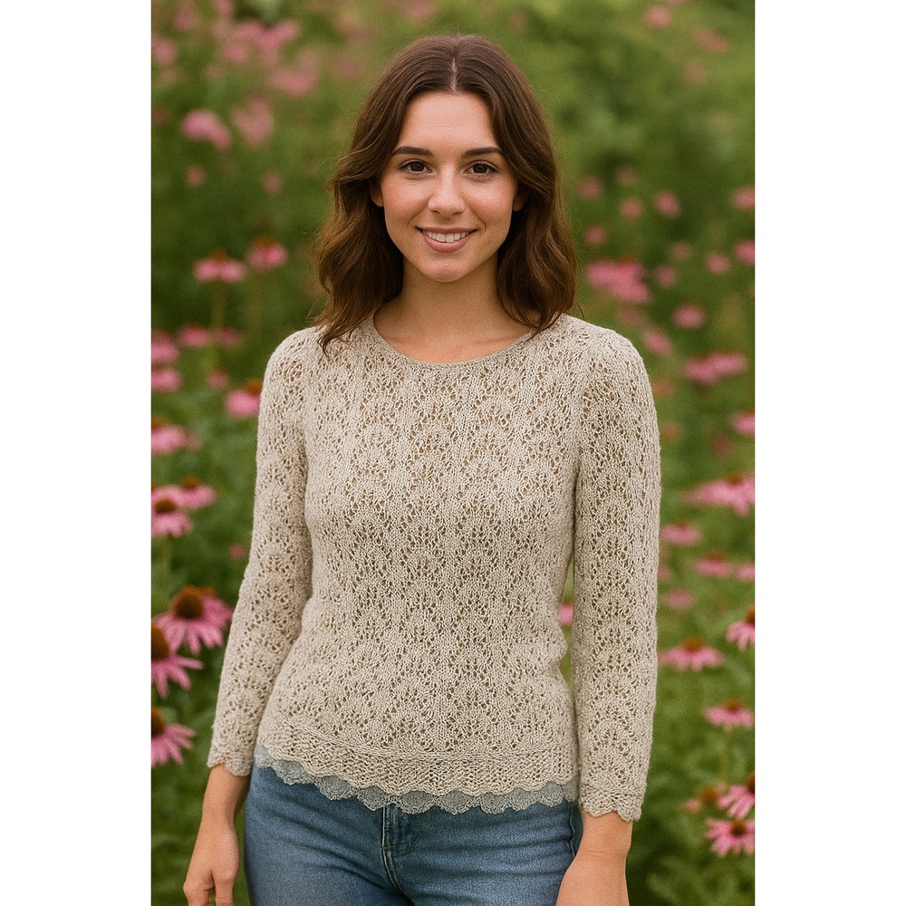 Vintage Vivanti Sweater Womens 8 Cream All Over Crochet Cinch Waist Coquette‎